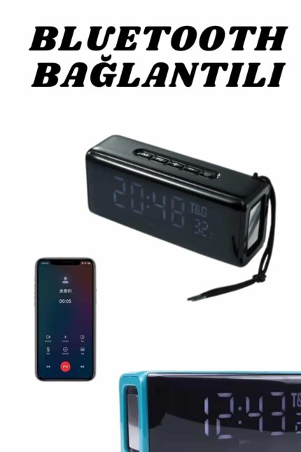 Dijital Göstergeli Bluetooth Hoparlör Speaker Taşınabilir Kancalı Saat Göstergeli